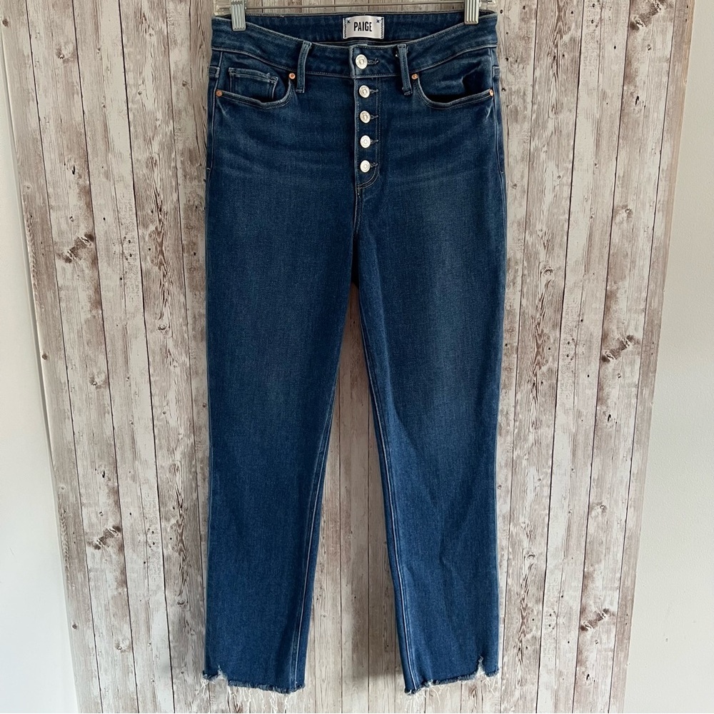 PAIGE Cindy High Waist Slim Leg Women's Jeans Ankle Raw Hem Button Fly 29
